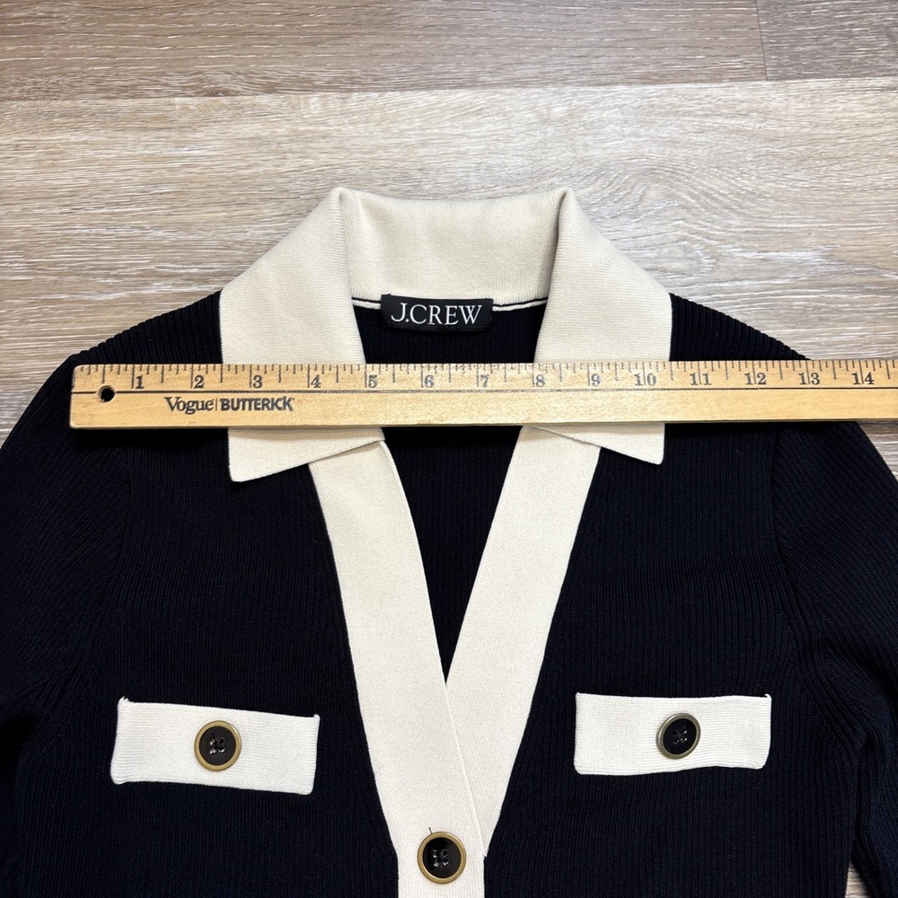 J.Crew Contrast Mini Knit Sweater Dress Black Ivory Supersculpt Yarn Sz XS EUC - Picture 6 of 12